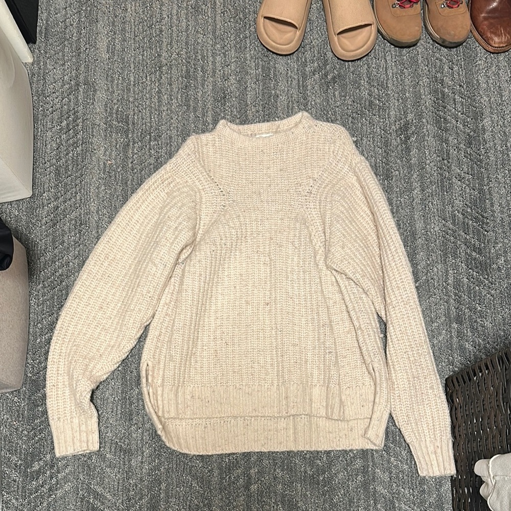 REI Cream Cowl Neck Sweater with Knit Texture